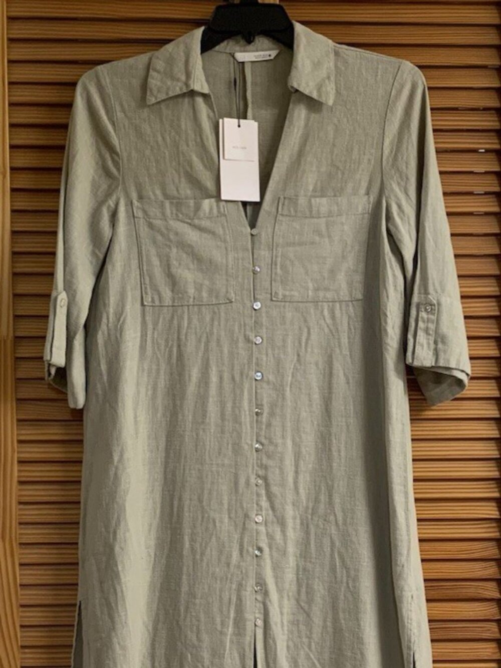 SALE!!!ZARA WOMENS LINEN SHIRT MIDI DRESS. XS-S/M Runs Big Light Khaki/8372/070